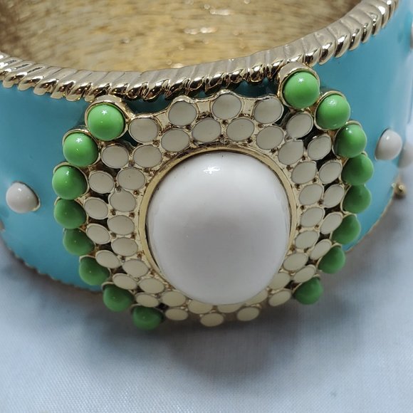 Enamel turquoise gold bangle bracelet with magnetic closure - Picture 2 of 9